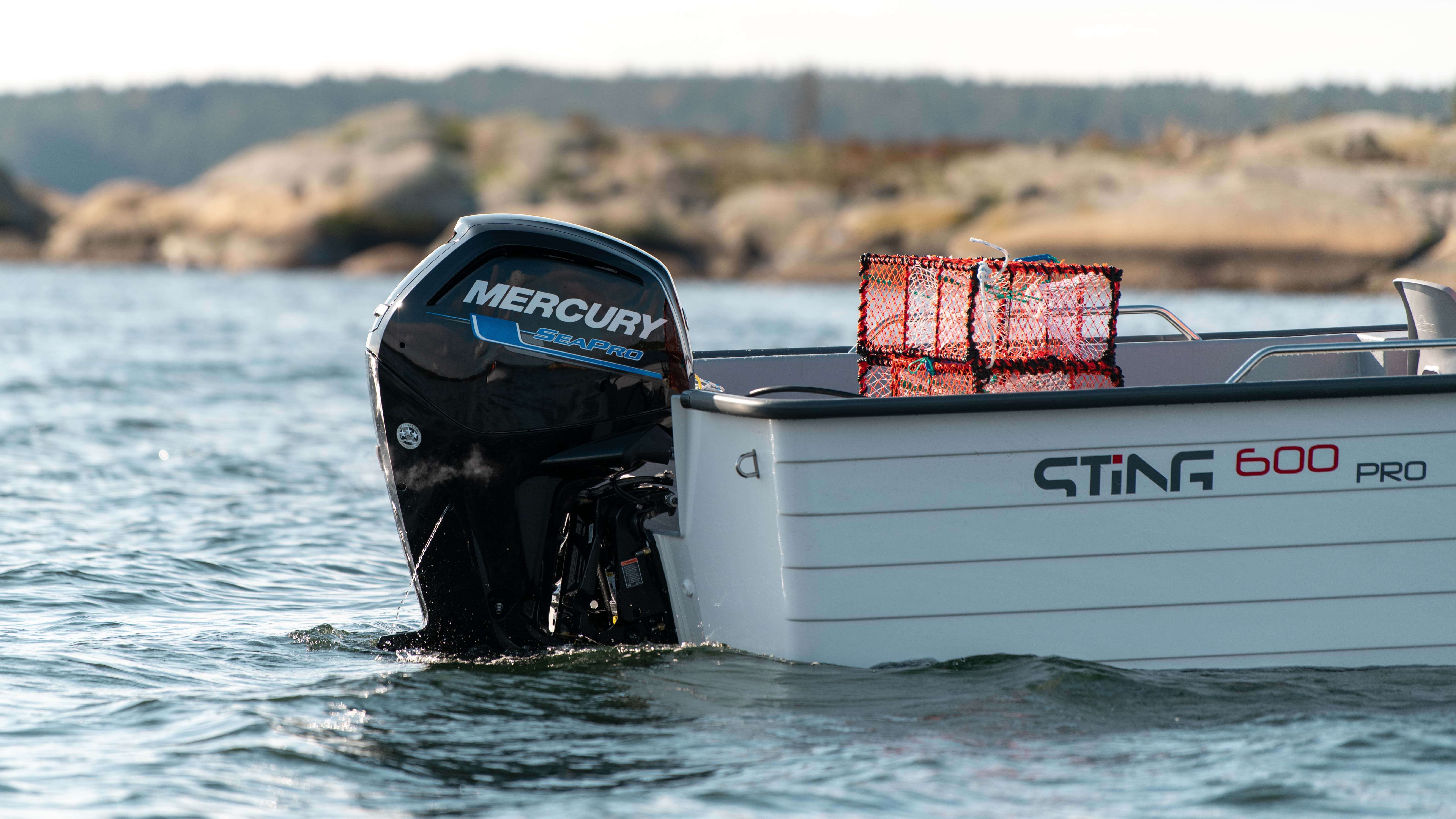 Sting 600 Pro Mercury Engine Seen From Starboard Side